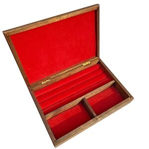 Dante Jewelry Box Wood Black Leather Top Ring Storage Organizer Red Interior